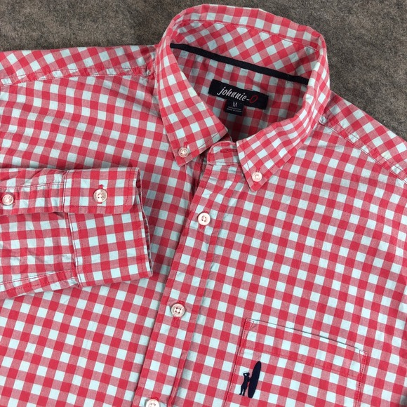 johnnie-O Other - Johnnie O Mens M Red White Blue Gingham Plaid Long Sleeve Button Down Shirt